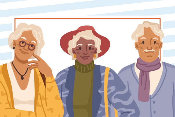 Illustration of 3 older residents smiling.