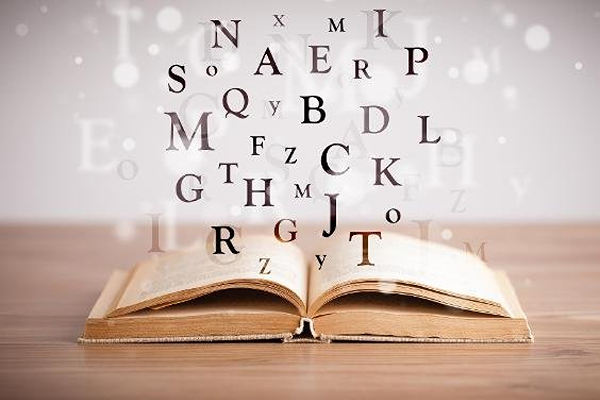 Picture of books and alphabets