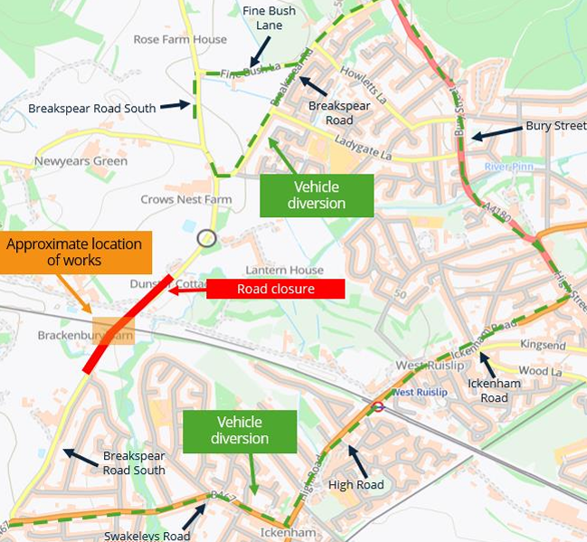 a map showing the diversion route for the road closure