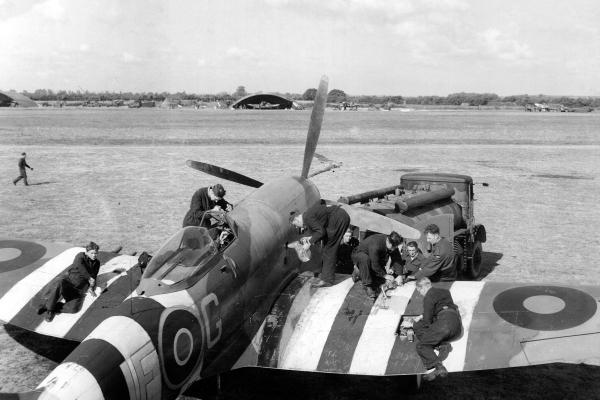 Photo of men working on a Spitfire