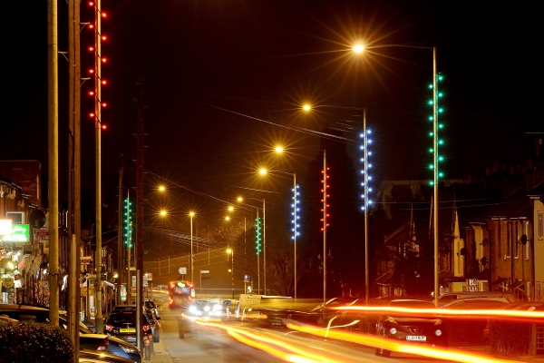 Photo of past Christmas lights on Northwood hight street.