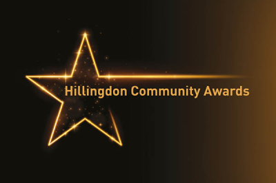 Graphic of gold star on a black background with the words Hillingdon Community Awards