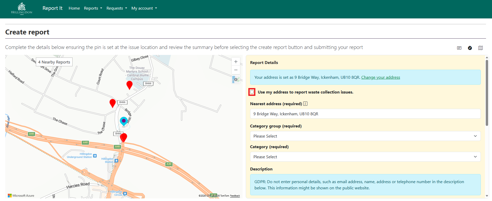 LCS Create report - use my address screenshot