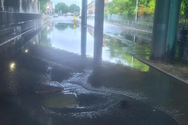 Flash flooding under railway bridge