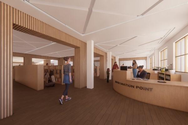 CGI image of how the relocated Uxbridge Library reception/front desk would look