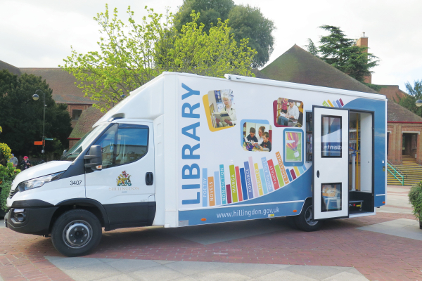 Photo of the outside of Hillingdon's Mobile Library, outside the Civic Centre, Uxbridge