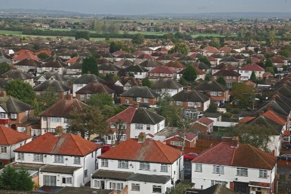 Aerial shot of the borough showing houses