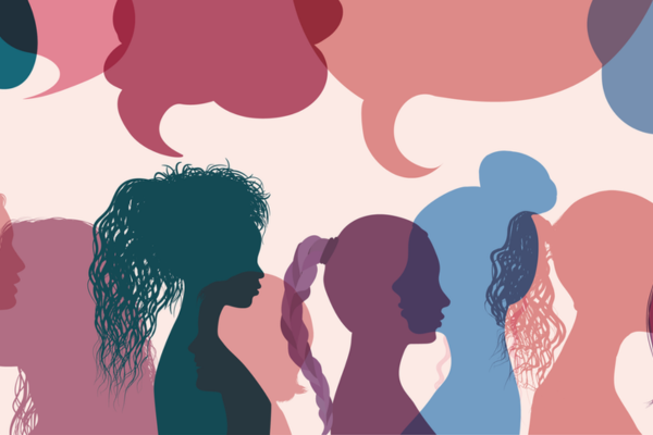 Cartoon graphic of different women and speech bubbles above each of them
