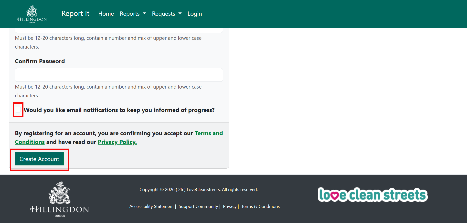 LCS - create account button screenshot