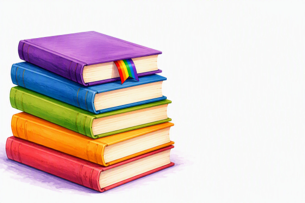 Image of a stack of different coloured books