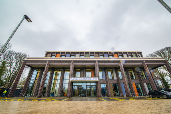 Outside photo looking at the front of Platinum Jubilee Leisure Centre