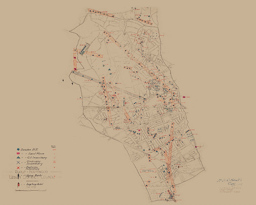 A map of Ruislip and Northwood showing sights of bombings.