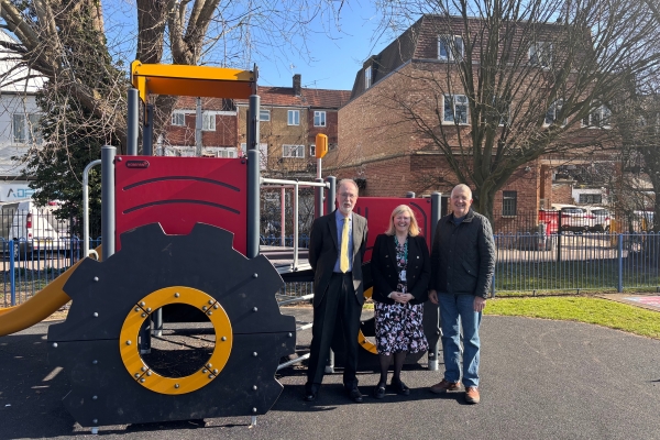 Cllr Mills, Cllr Lavery and Cllr O'Brien at the newly-refurbished playground in Shenley Park, Ruislip Manor