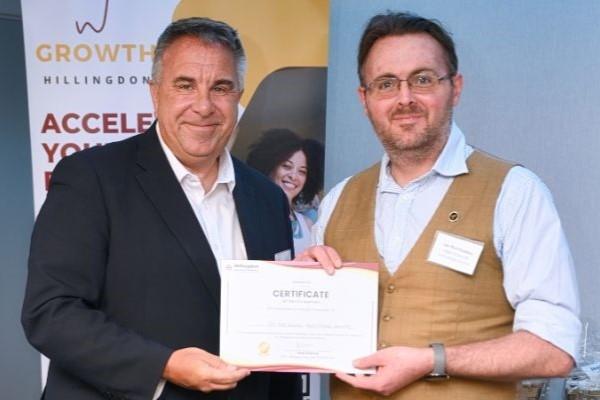 Cllr Steve Tuckwell with a business that has completed the GROWTH business support programme