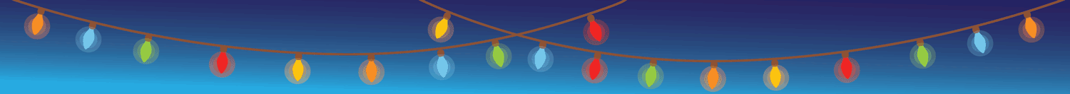 A graphic of a string of colourful Christmas lights
