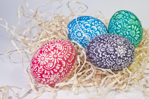 Colourful and decorated Easter eggs
