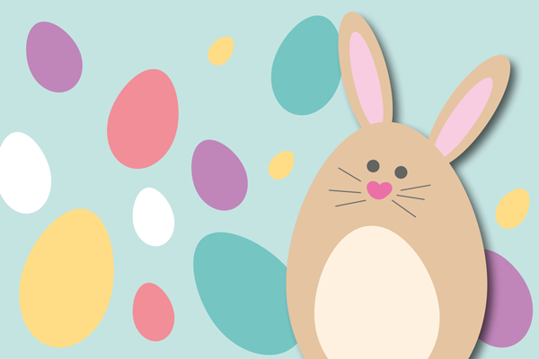 Image of a cartoon easter bunny and eggs