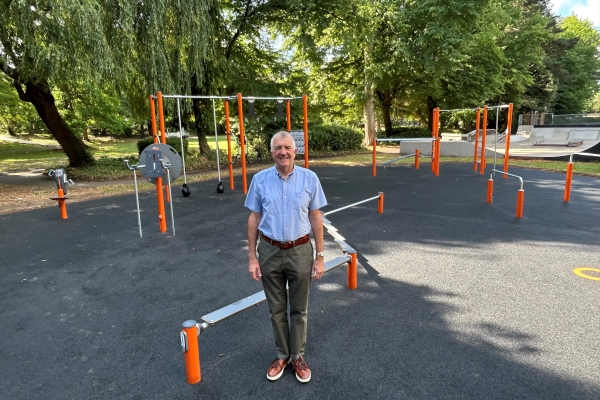 Cllr Lavery at the newly refurbished Fassnidge Park outdoor gym