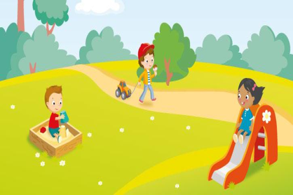 Playday - cartoon image of children in a park