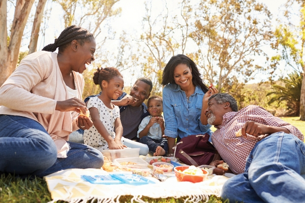 Photo of family having a picnic together in the park.